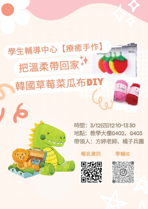 【療癒手作】3/12(四)把溫柔帶回家—韓國草莓菜瓜布DIY圖片